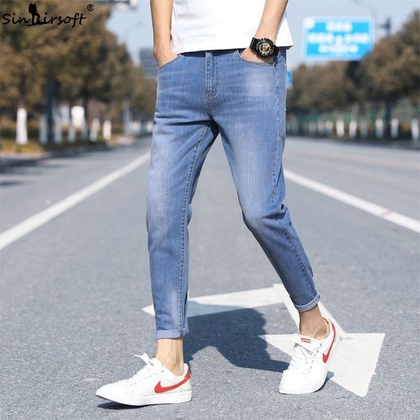 

2019 jeans men's cotton casual blue jeans korean version of the small feet slim jogging stretch 27-36