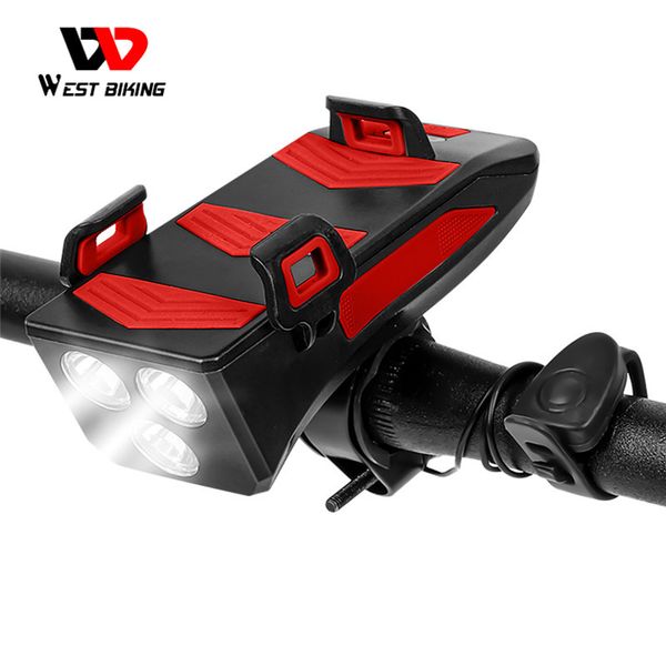 

west biking multifunction bike front light phone holder bicycle bell power bank bike accessories 4 in 1 cycling lamp