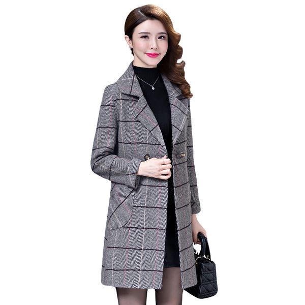 

middle age clothing 2019 autumn winter fashion lattice woolen coat female large size womens coats suit collar cashmere coat 5xl, Black