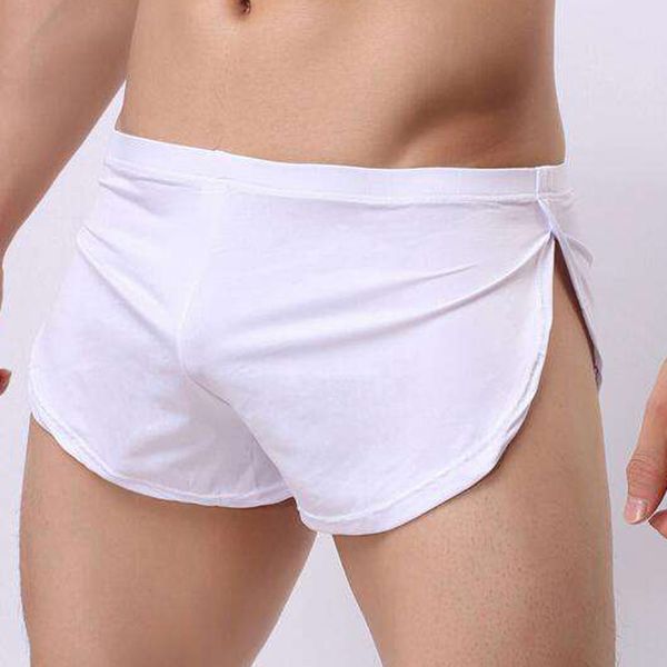 

brand men low waist solid sleep bottoms mens split home leisure short ice silk man comfortable sleepwear furnishing shorts, Black;brown