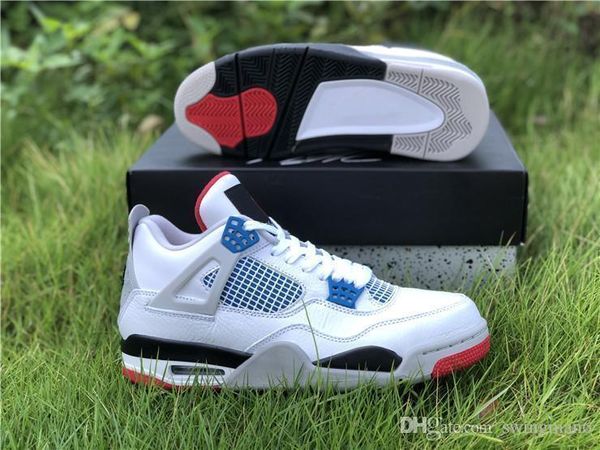 

authentic air 4 what the men og logo basketball shoes white cement fire red military blue mix man retro sports sneakers ci1184-146