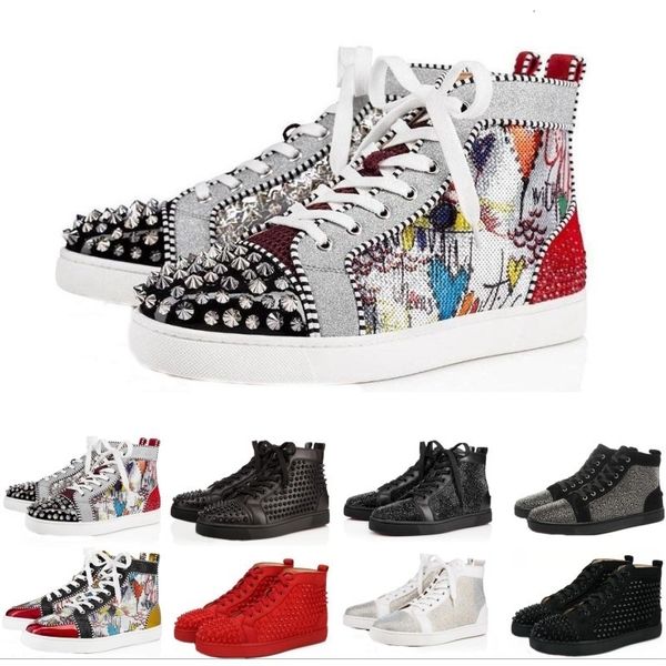 

2019 designer brand studded spikes flats shoes red bottoms shoes luxury mens womens party lovers genuine leather sneakers size 36-46