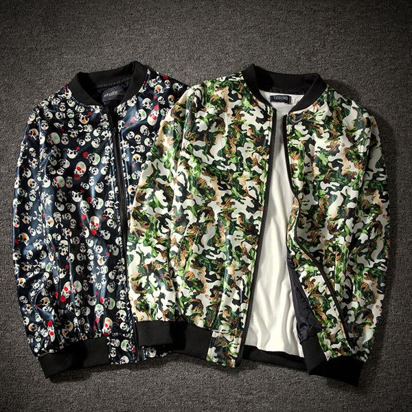 

2019 new jacket loose men's bomber jacket men's casual hip hop baseball collar print fashion smooth streetwear, Black;brown
