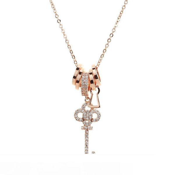 

korean new ladies necklace fashion multi-ring temperament key necklace openwork long diamond clavicle chain necklace female, Silver