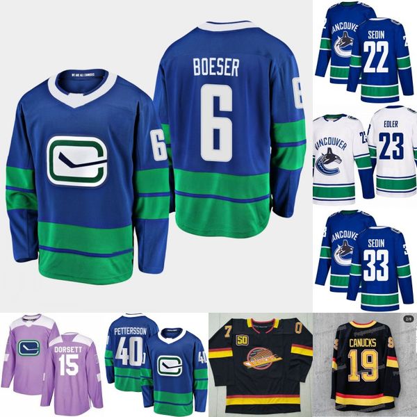 

Vasily Podkolzin Vancouver Canucks 50th Jersey Brock Boeser Daniel Sedin Elias Pettersson Alexander Edler Tyler Myers Henrik Sedin Jerseys