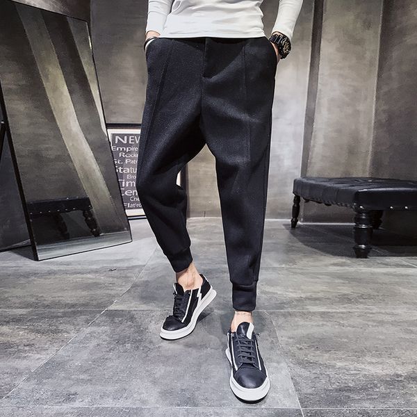 

plus size 5xl-m men pants brand new loose joggers woolen hip hop casual mid waist streetwear harem pants men's clothing 2colors, Black
