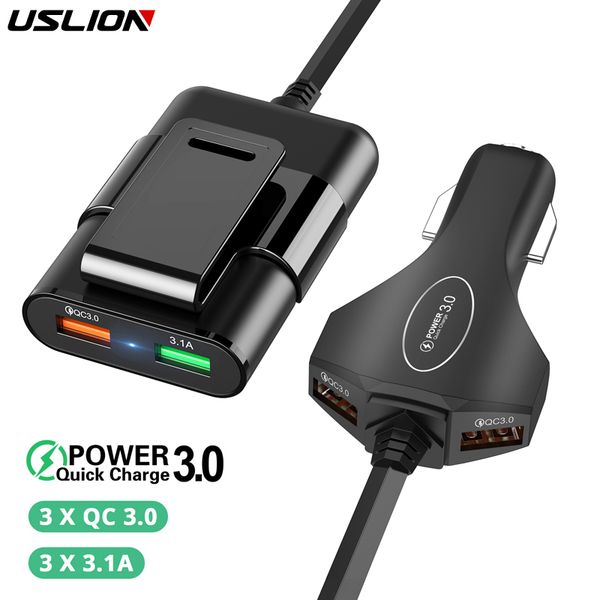 

uslion multi usb 4 port qc 3.0 car charger quick charge phone fast front backseat clip charging adapter portable plug for iphone