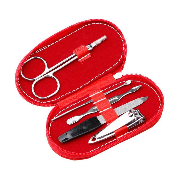 

5pcs/ set pedicure manicure clippers cleaner nail cuticle grooming kit case tool black red color