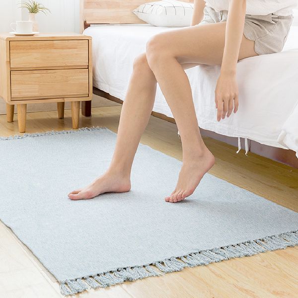 

pure color non-slip cotton linen bedside carpet for room living room bedroom bay window cozy foot pad super soft carpets decor
