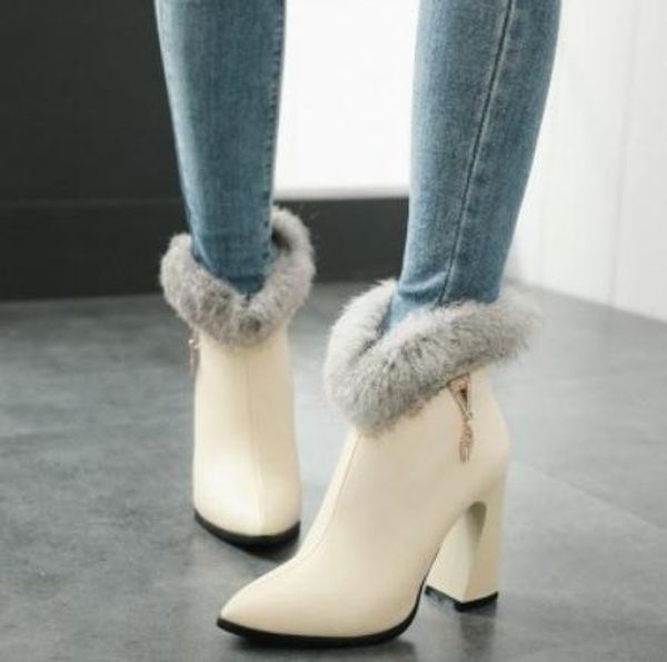

2019 women's boots in winter with new style high heel coarse heel pointed end @4095, Black
