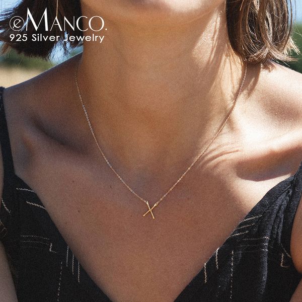 

e-manco gold color 925 sterling silver necklace for women fashion x pendant chokers necklace silver jewelry