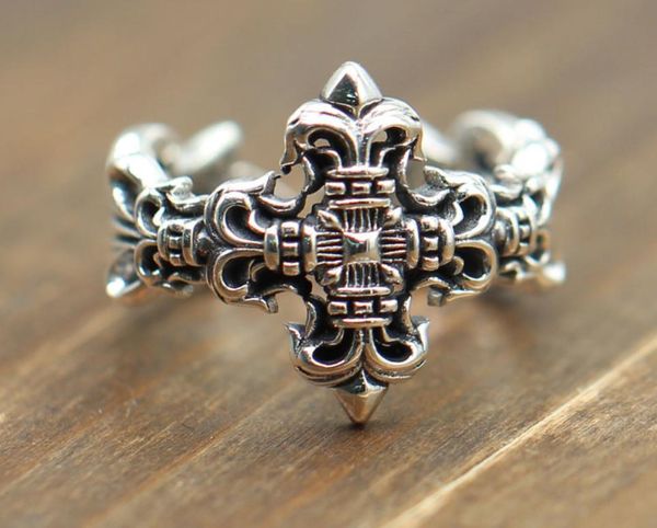 

925 sterling silver rings trend personality jewelry punk style man and women lovers gift hollow open flame cross luxury designer jewelry, Golden;silver