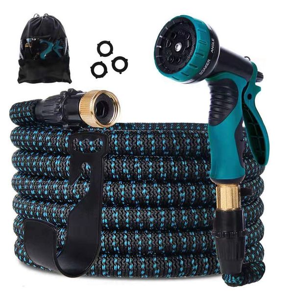 

50ft inflatable garden hose: hose with 9 functional nozzles and durable 3-layer latex,flexible hose with solid brass joints