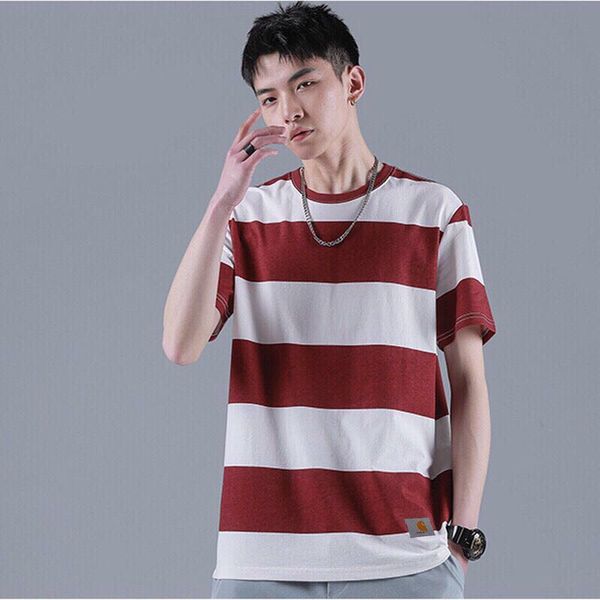 

Car Hartt Mens Thick Striped Tshirts Crew Neck Short Sleeve Couple Fashion Clothing Loose Casual Slolid Apparel