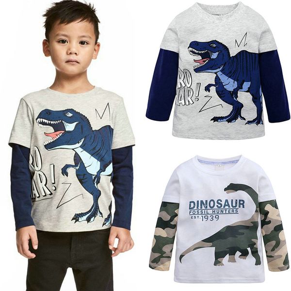 Autunno Camicia Ragazzo Abbigliamento per bambini T-shirt per bambini per ragazzo T-shirt a maniche lunghe in cotone dinosauro Top 2-7 anni