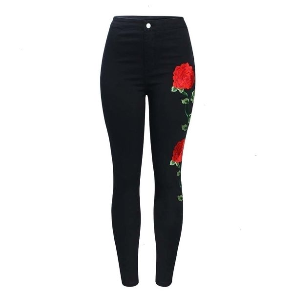

jeans femme women designer pants new high waist black embroidery jeans without applique ripped fashion floral denim pants trousers for, Blue