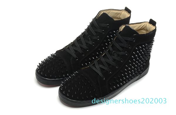 

size:36-46 men women black suede with spikes lace up high red bottom sneakers,designer brand winter casual d03