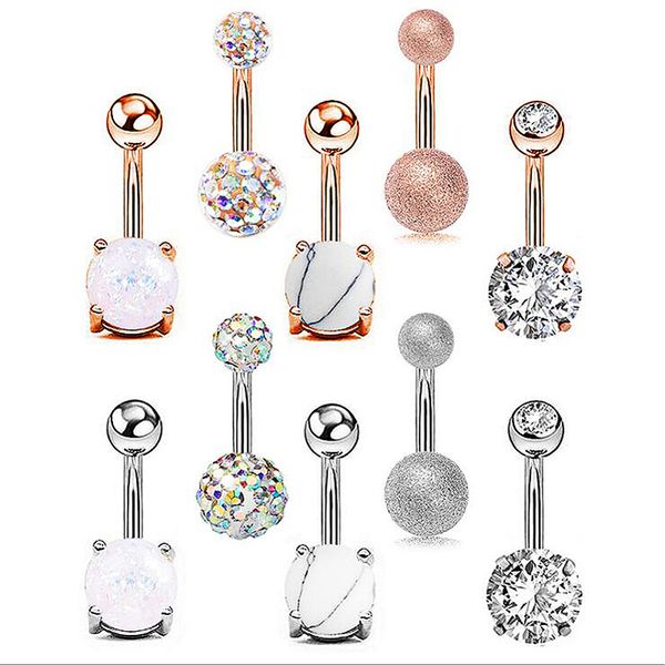 

jinglang 5pcs/lot mix sale exquisite navel button rings steel rhinestone belly navel piercing ring body jewelry, Slivery;golden