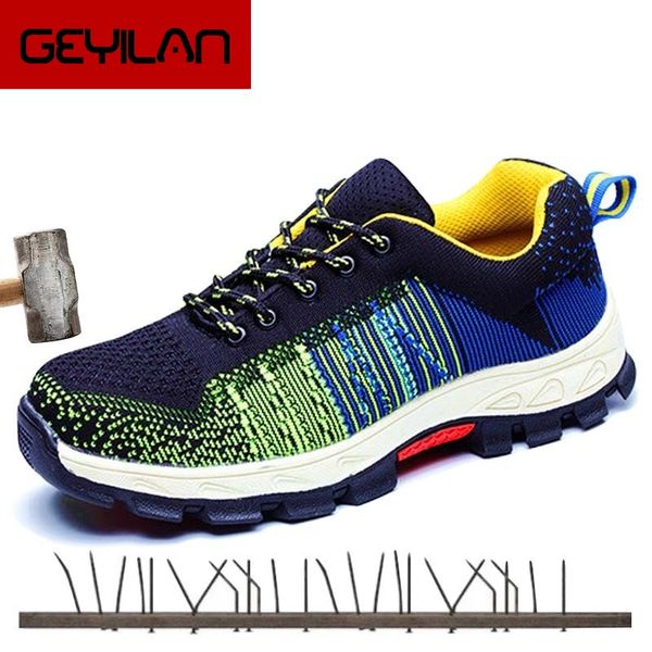 

fashion safety shoes men steel toe work shoes breathable anti-piercing safety boots men's work for men sneakers, Black