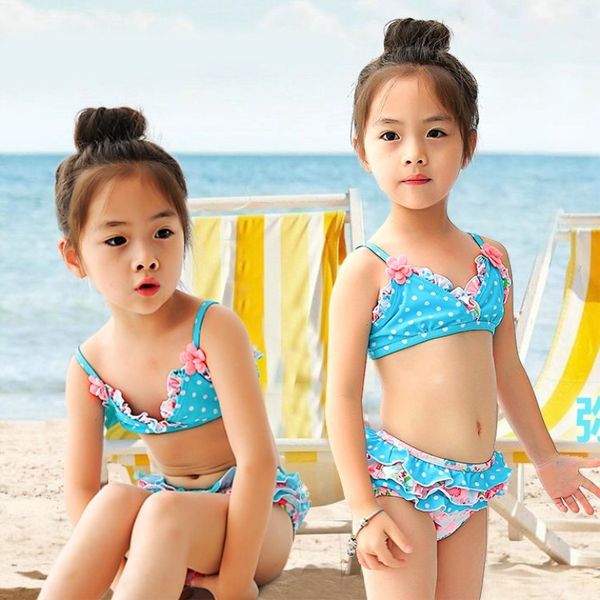 

children's cute girl's blue flower cake skirt split bikini cake skirt bikini swimsuit swimsuit, White;black