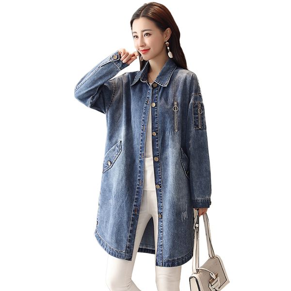 

уличная длинная джинсовая пальто 2019 весна женщины винтаж тонкий верхняя одежда мода однобортный бомбардировщик ветровка пальто, Tan;black