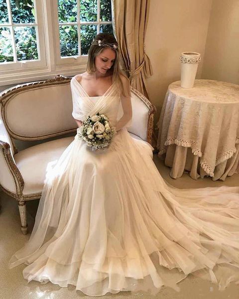 Discount 2019 Simple Country Wedding Dresses Backless Bateau