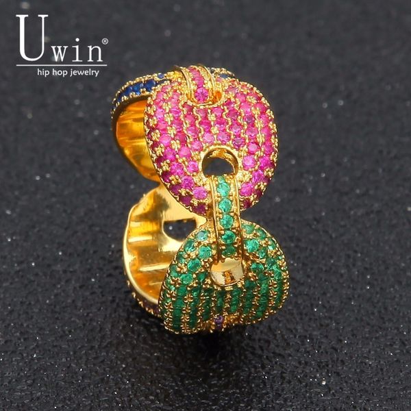 

uwin coffee beans rings puffed marine micro paved full bling cz ring iced out cubic zircon luxury fashion hiphop jewelry gift c19041203, Slivery;golden