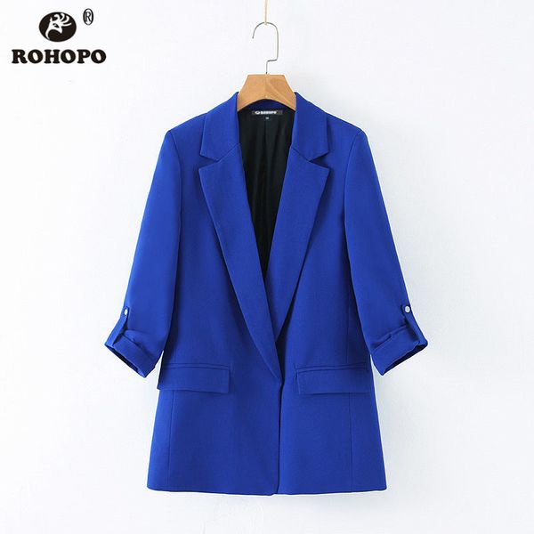 

rohopo women draped button cuff sleeve blazer blue notched collar straight outwears office ladies casual chaqueta #bm2215, White;black