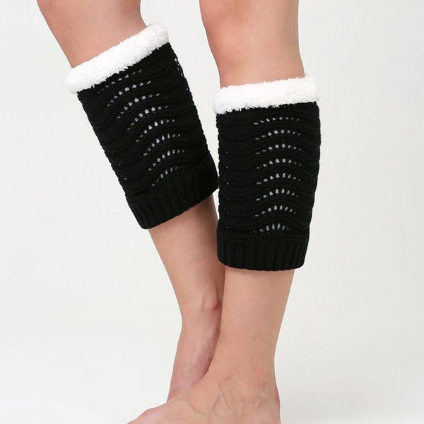 

la maxpa knitting women winter thick fleece boot socks warm boot cuffs ladies leg warmer ers k2194, Black;white