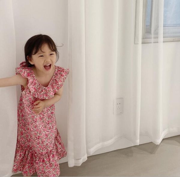 

2020 новых девушки печатного платья оборки летних девушки способа платья 2-7 лет hv554, Red;yellow