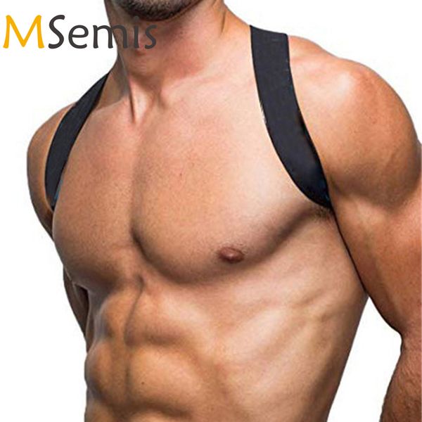 

msemis men harness bondage nylon x-shape back fetish gay bondage chest harness men wide shoulder muscle belt, Red;black