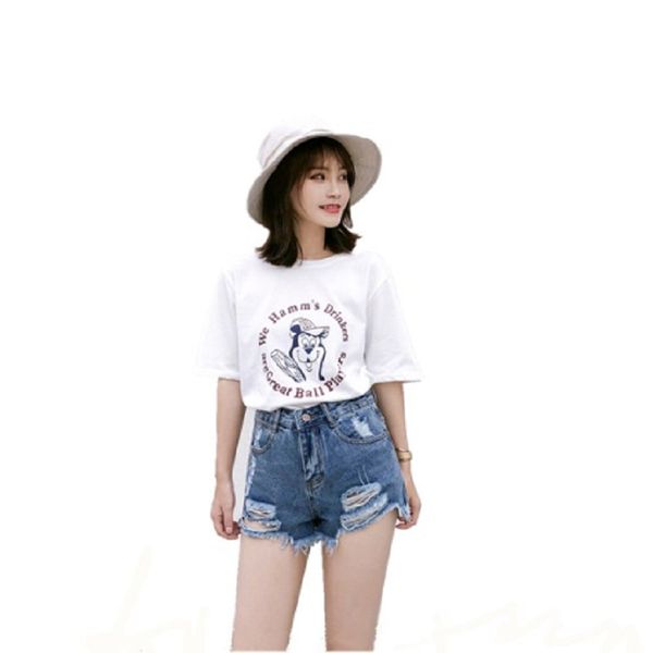 

summer women denim shorts casual high waist ripped hole cotton tassel denim blue shorts 2019 jeans plus size