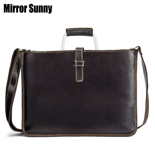 

head layer cowhide men's briefcase genuine oil wax leather male handbags lapbag vintage business document bag crossbody