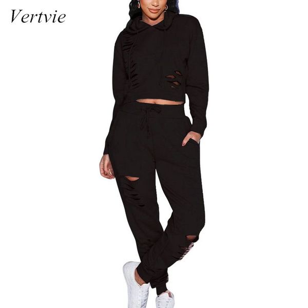 

vertvie women's solid color sports set slim heights cutout suit two pieces set long sleeve hooded crop drawstring pants, White;red
