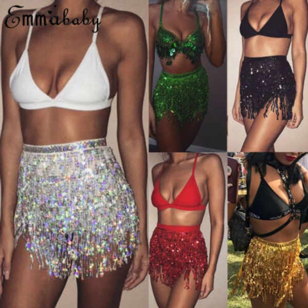 

au sequin shiny club party mini skirt dance bling fringe women skirt, Black
