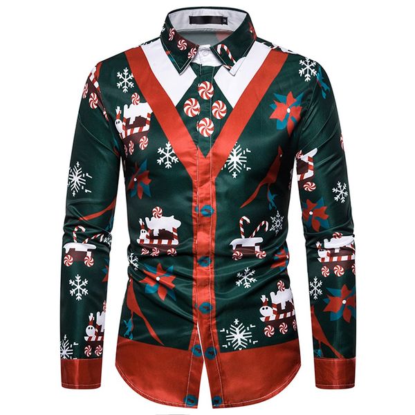 

feitong men fake two pieces shirt casual snowflakes printed christmas party casual shirt blouses camisa masculina, White;black