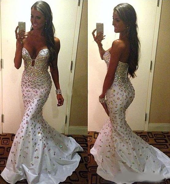 

white rhinestones prom dresses mermaid sweetheart sweep train mid east long dresses party 2020 dubai strapless prom gown, Black