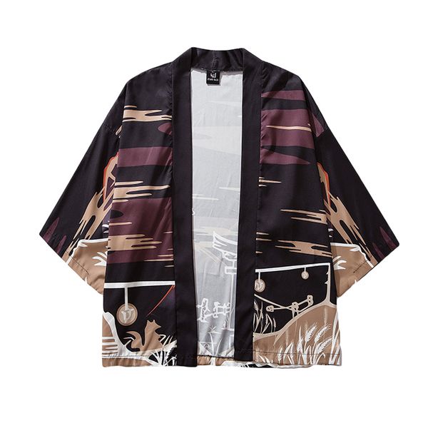 

jaycosin 2019 fashion mens cardigan national print loose jacket yukata coat baggy summer yi, Black;brown