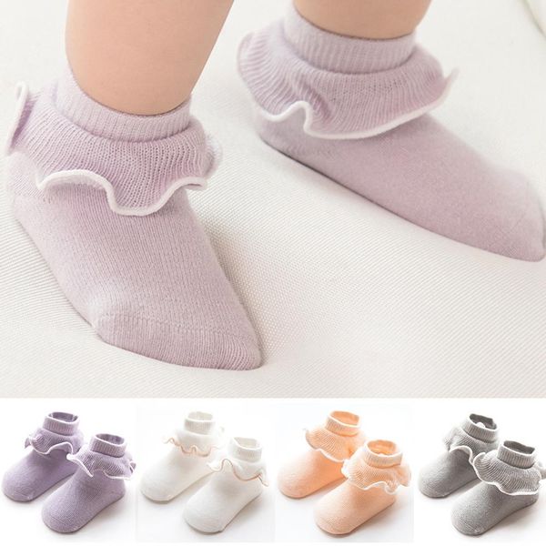

autumn winter lace cute baby socks combed cotton non-slip 1-3 years old newborn baby socks skarpetki niemowlak, Pink;yellow