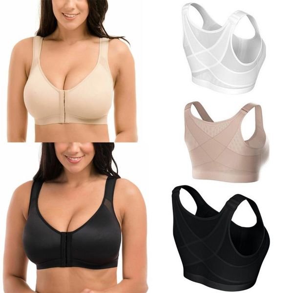 

plus size women seamless sport bra posture corrector padded bra support lift up female brassiere fitness yoga underwear, White;black