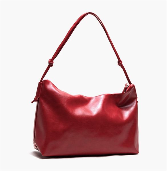 

design handbag women style versatile oil wax leather tote bag with knot and shoulder strap sweet lady shoulder bags fashion 5