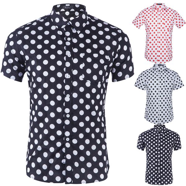 

blouse men summer dot printed short sleeve shirts male clothing slim fit shirt men camisas de hombre chemise 2019, White;black