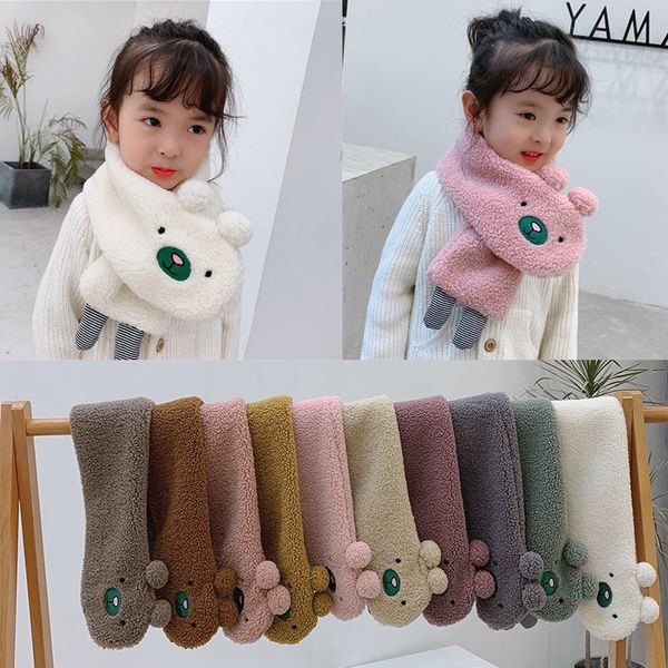 

children's cross bib winter kids cartoon bear warm scarf boys girls fashion neck warmer, Blue;gray