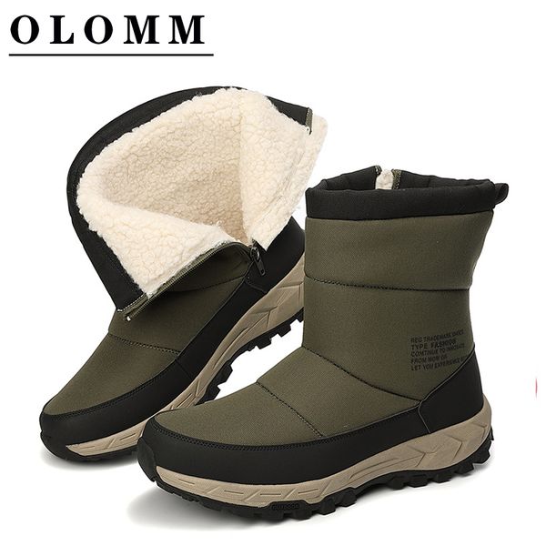 

olomm new fashion men boots waterproof ankle snow boots shoes warm fur plush slip-on winter shoes men, Black