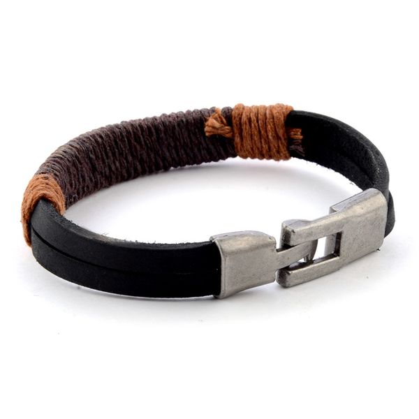 

retro trend black leather rope pu leather hand-woven bracelet, Golden;silver