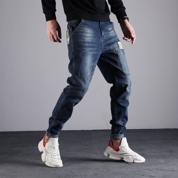 

large men's jeans elastic waist men casual stretch straight plus size 44 46 48 loose baggy male jeans denim pant 8xl 7xl 5xl 6xl, Blue