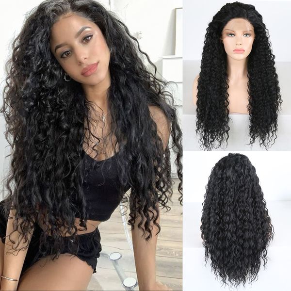 

charisma black wig kinky curly wigs with baby hair synthetic lace front wig heat resistant fiber hair daily wigs for black women