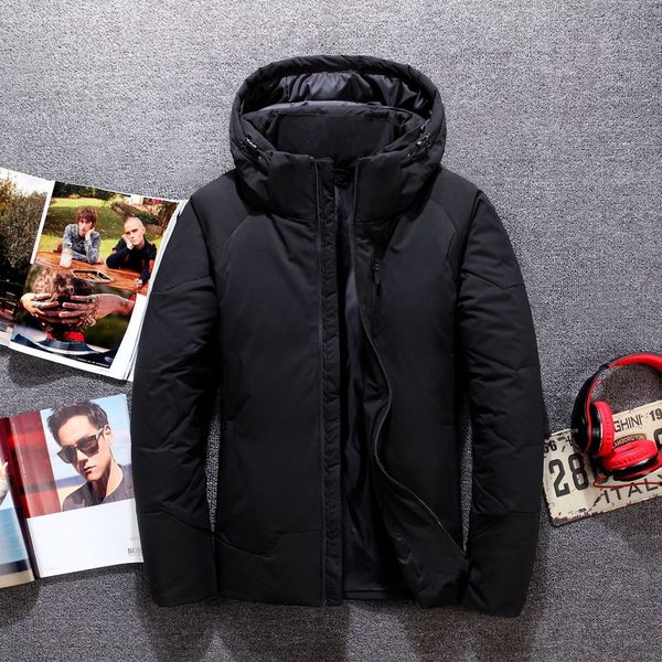 

2020 new casual hooded coat snow parka winter white duck downs jacket men quality male warm downs jacket men outwear, Black