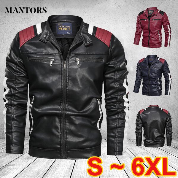 

winter leather jacket men slim fit retro jackets male pu leather stand collar sportswear suits mens bomber coat chaqueta hombre, Black