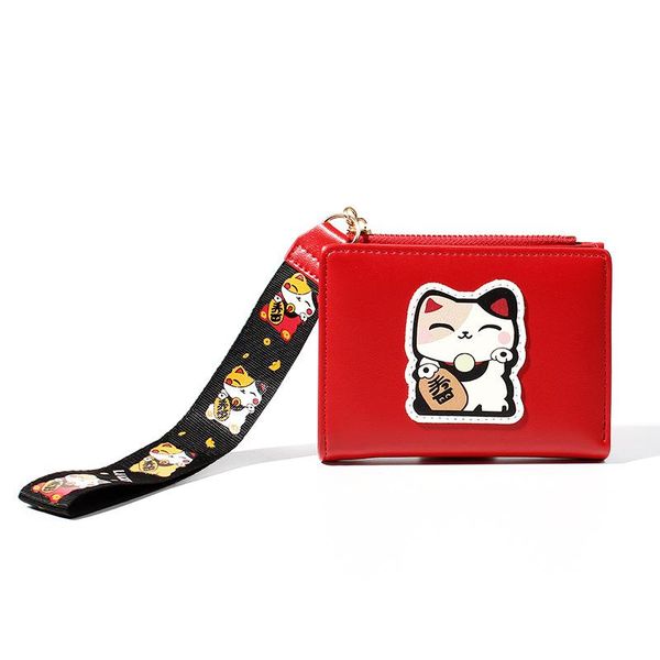 

pu zipper short animal prints women wallet 2019 women purse purses purse lovely card cartoon new, Red;black